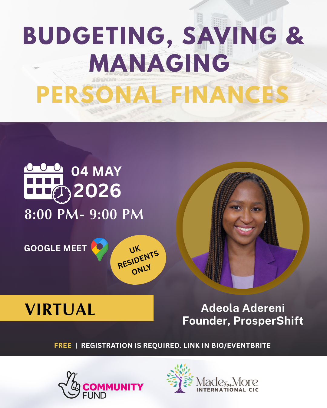 Budgeting, Saving & Managing Personal Finances event flyer