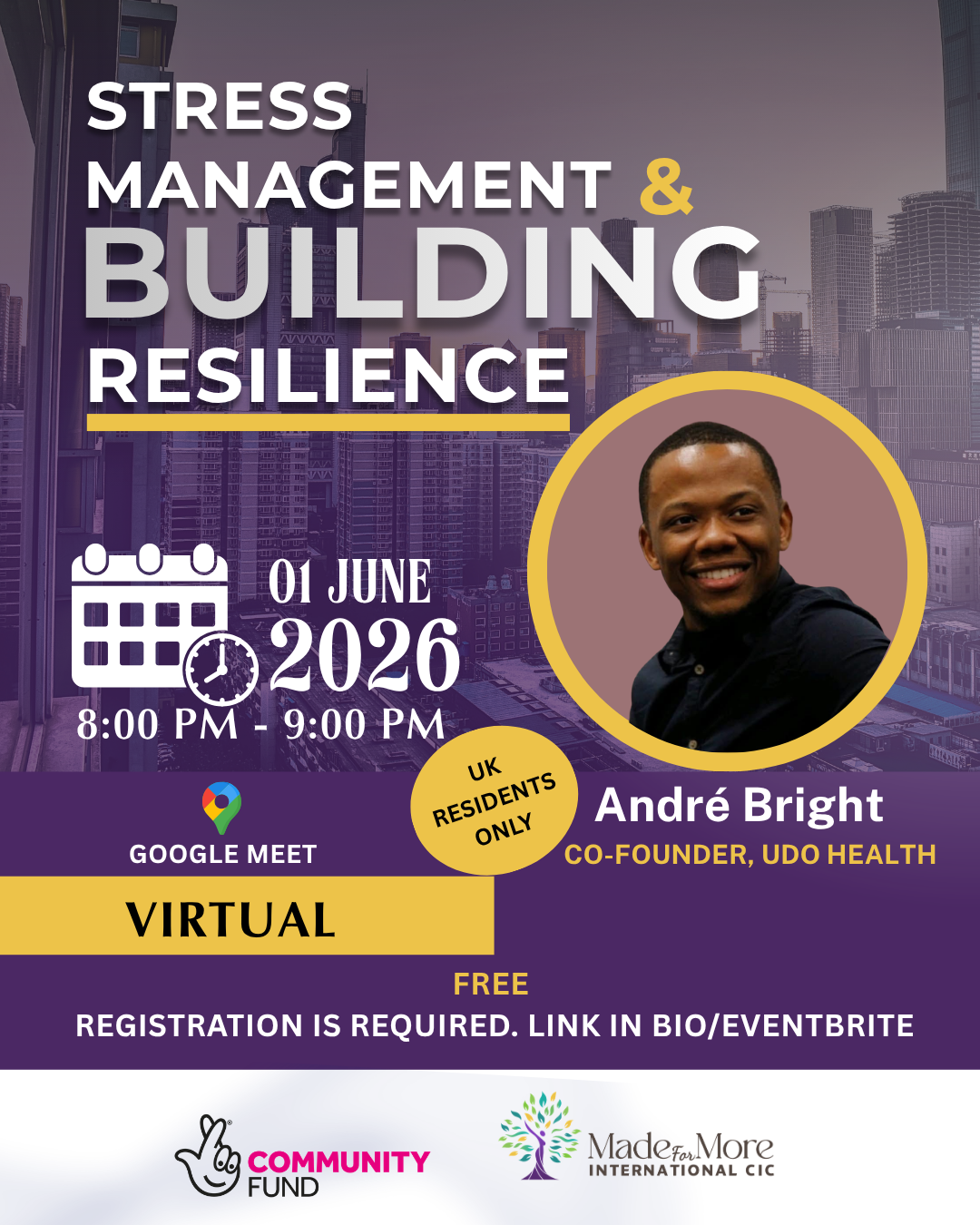 Stress Management & Building Resilience event flyer